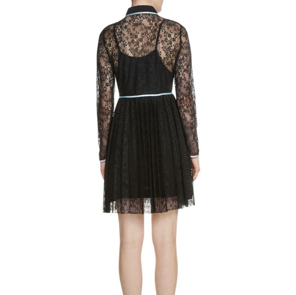 Pleated Floral Lace Dress Blue 